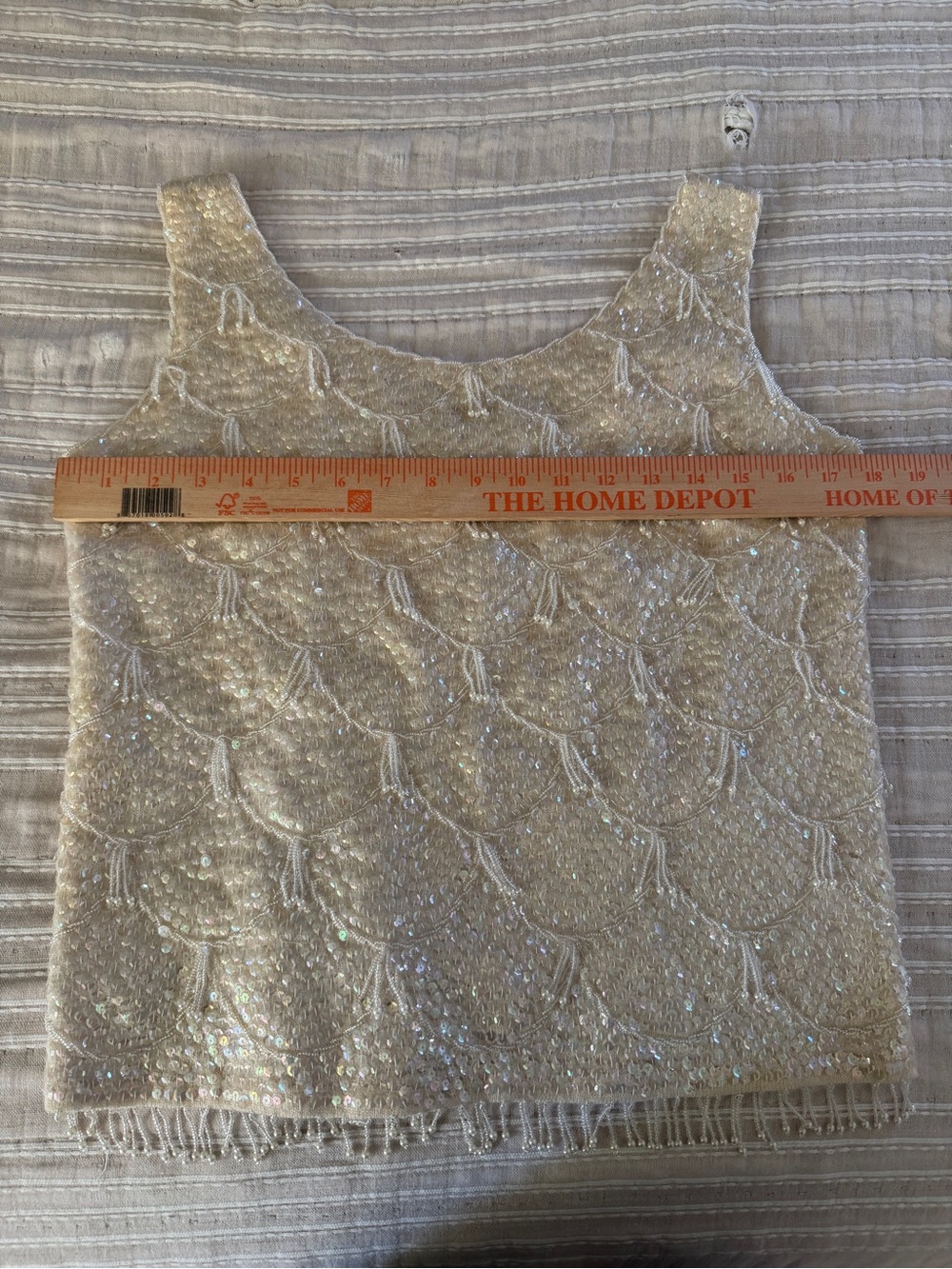 Vintage Ivory Beaded Sleeveless Top with Fringe - Picture 4 of 7
